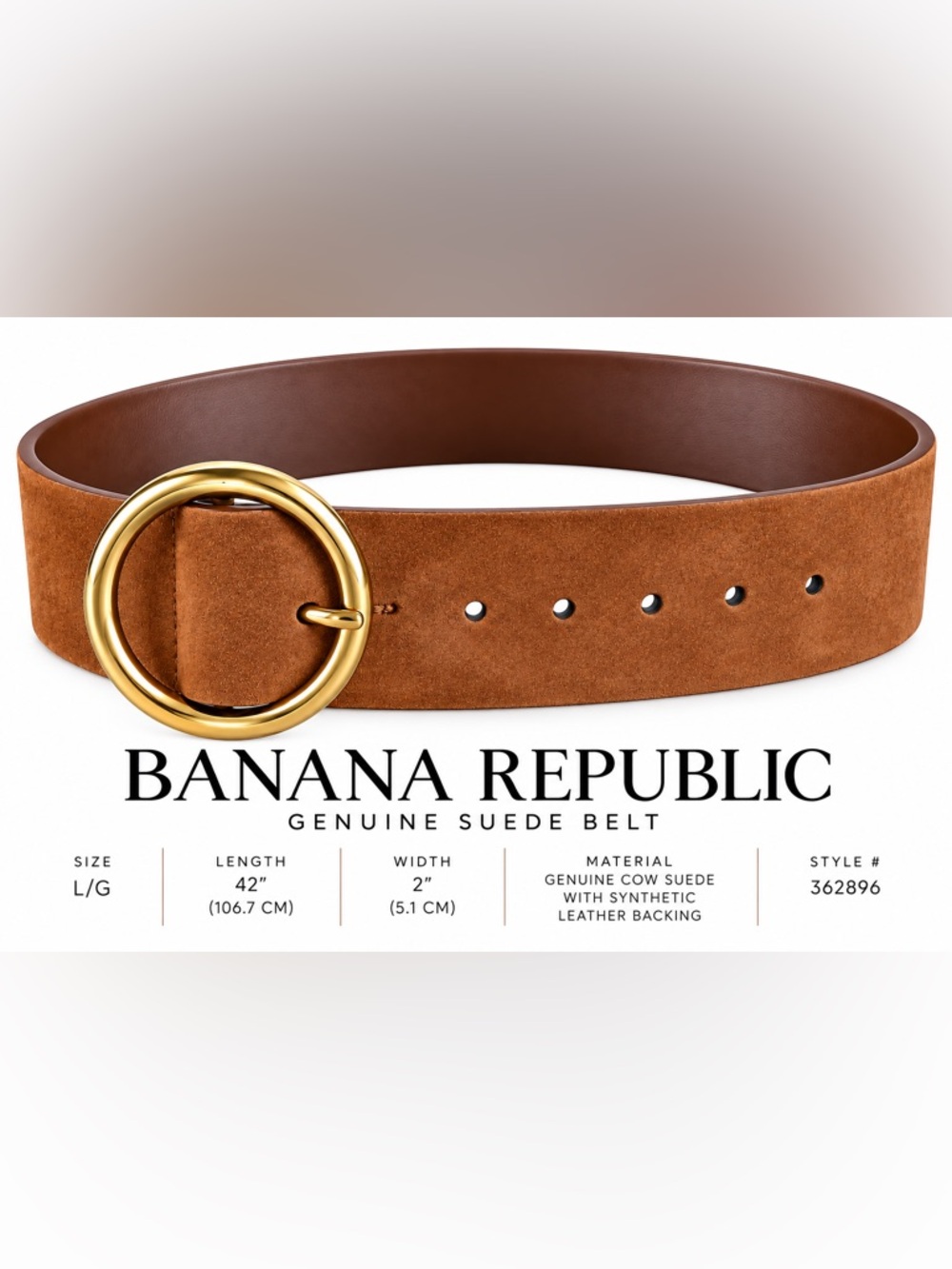 Banana Republic Genuine Suede Wide Belt Cognac Gold Buckle size Large